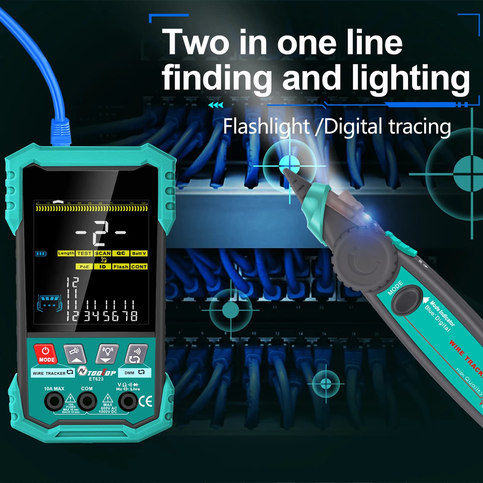 Network Cable Tester | LAN Mapping & PoE Test | 3.2-inch Color LCD - Thumbnail 3