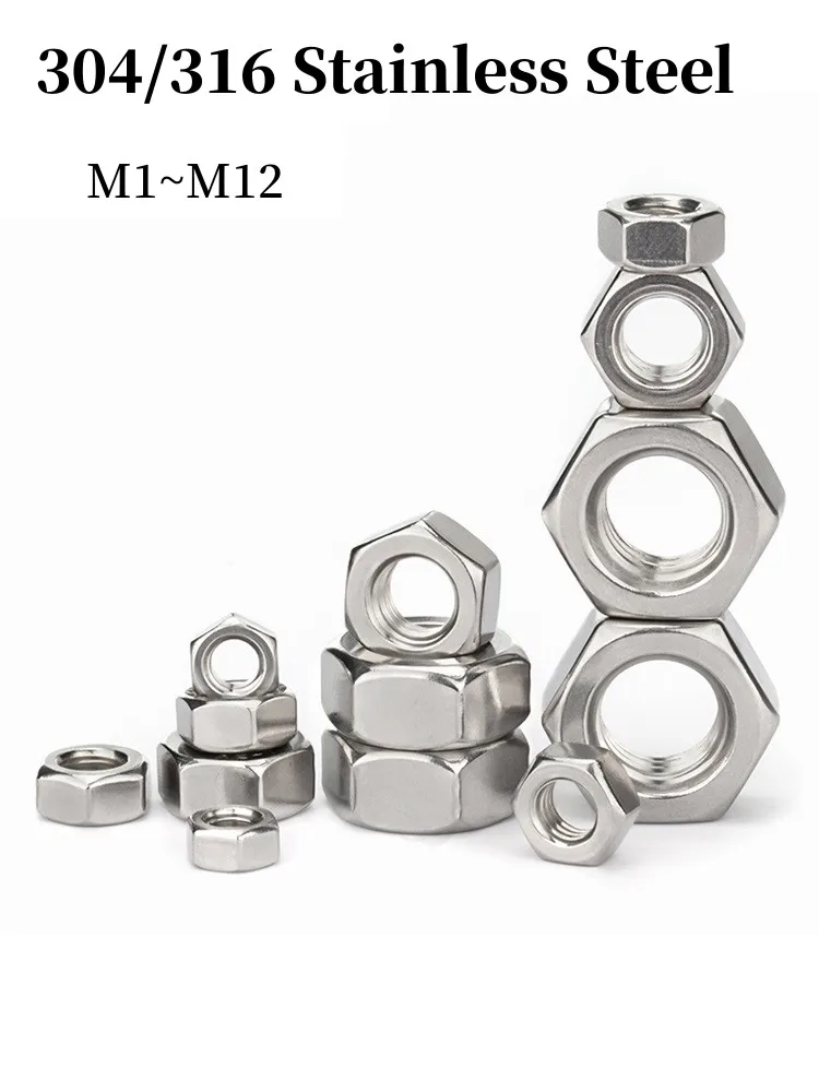 Steel Hex Nuts | DIN934 304/316 Grade | M1-M12 Metric Sizes - Thumbnail 2