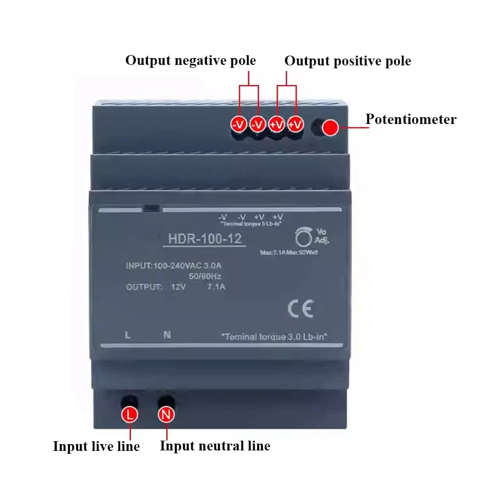 Industrial-Grade 60W Switching Power Supply | 12V DC Rail Transformer | HDR-60-12 Model - Thumbnail 2
