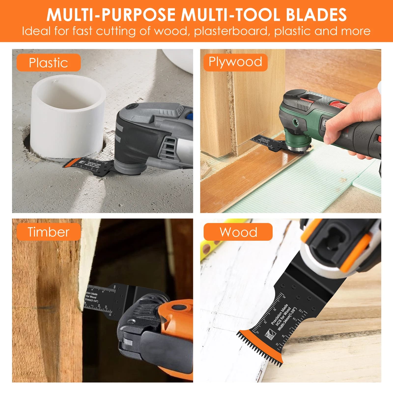 Oscillating Saw Blades | 8-10Pcs High-Carbon Bi-Metal | Curved Edge Wear Resistant - Thumbnail 3