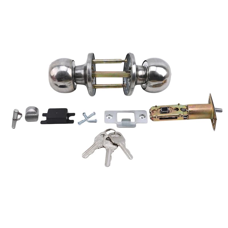 Aluminum alloy round door knobset with a rotation lock and key. For use in bedrooms, living rooms, and bathrooms.