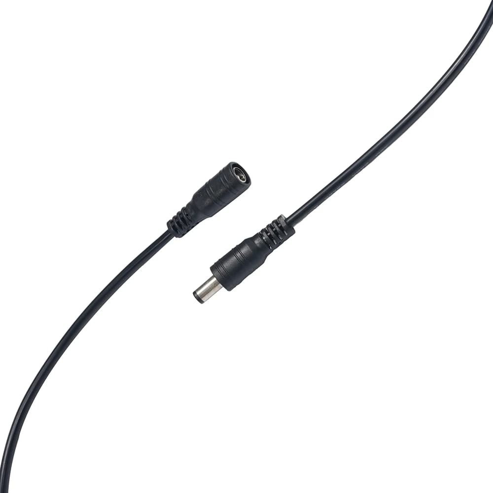 DC 12V power cable with 2.1mm by 5.5mm male and female pigtail connectors for CCTV cameras, routers, and LED strips.