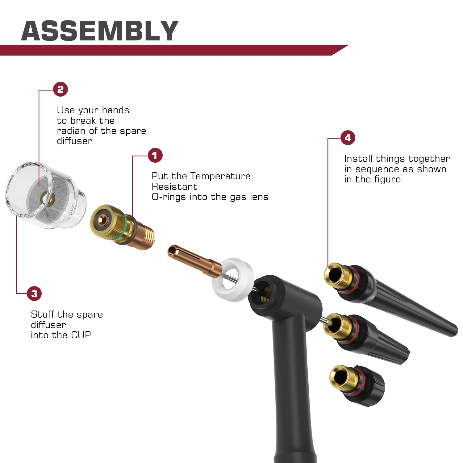 TIG Welding Torch Consumables Kit | WP-17/18/26 Models | Premium Gas Lens & Nozzle Set - Thumbnail 3