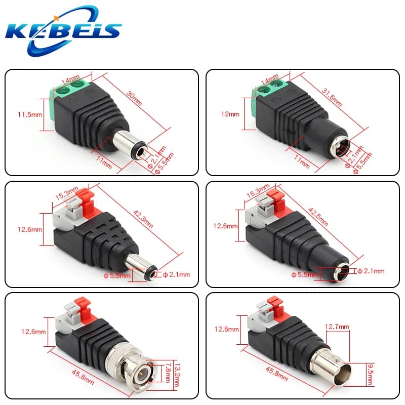 DC Power Connectors | 12V BNC Plug & Jack Set | 5.5x2.1/2.5mm for CCTV & LED Installations - Thumbnail 5