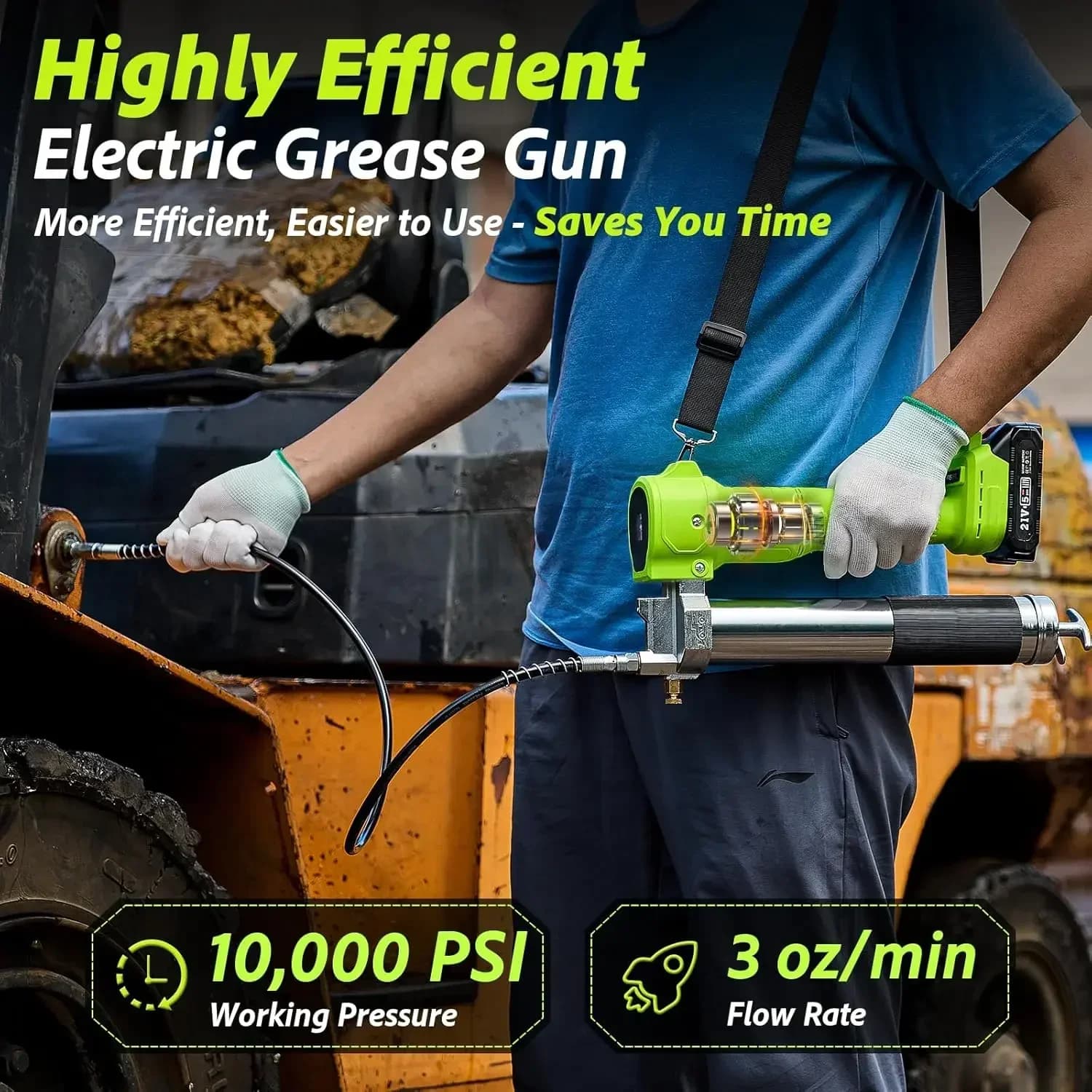 Taskstar 10000PSI Electric Grease Gun Kit 1m Flexible Hose Cordless Electric Oil Injector Fat Machine For Makita 18V Battery Pin - Thumbnail 3