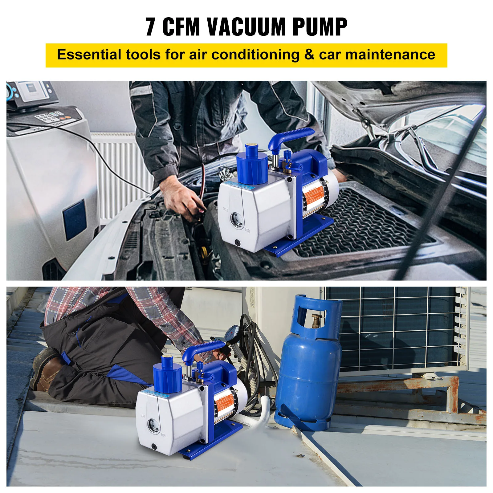 7 CFM Single Stage Vacuum Pump | 1/3 HP 5PA High Vacuum | Automotive AC Reparation - Thumbnail 2