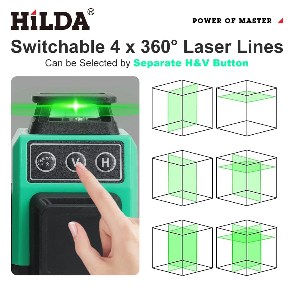 3D/4D Laser Level | 12/16-Line Green Beam | 360° Horizontal & Vertical Self-Leveling - Thumbnail 4