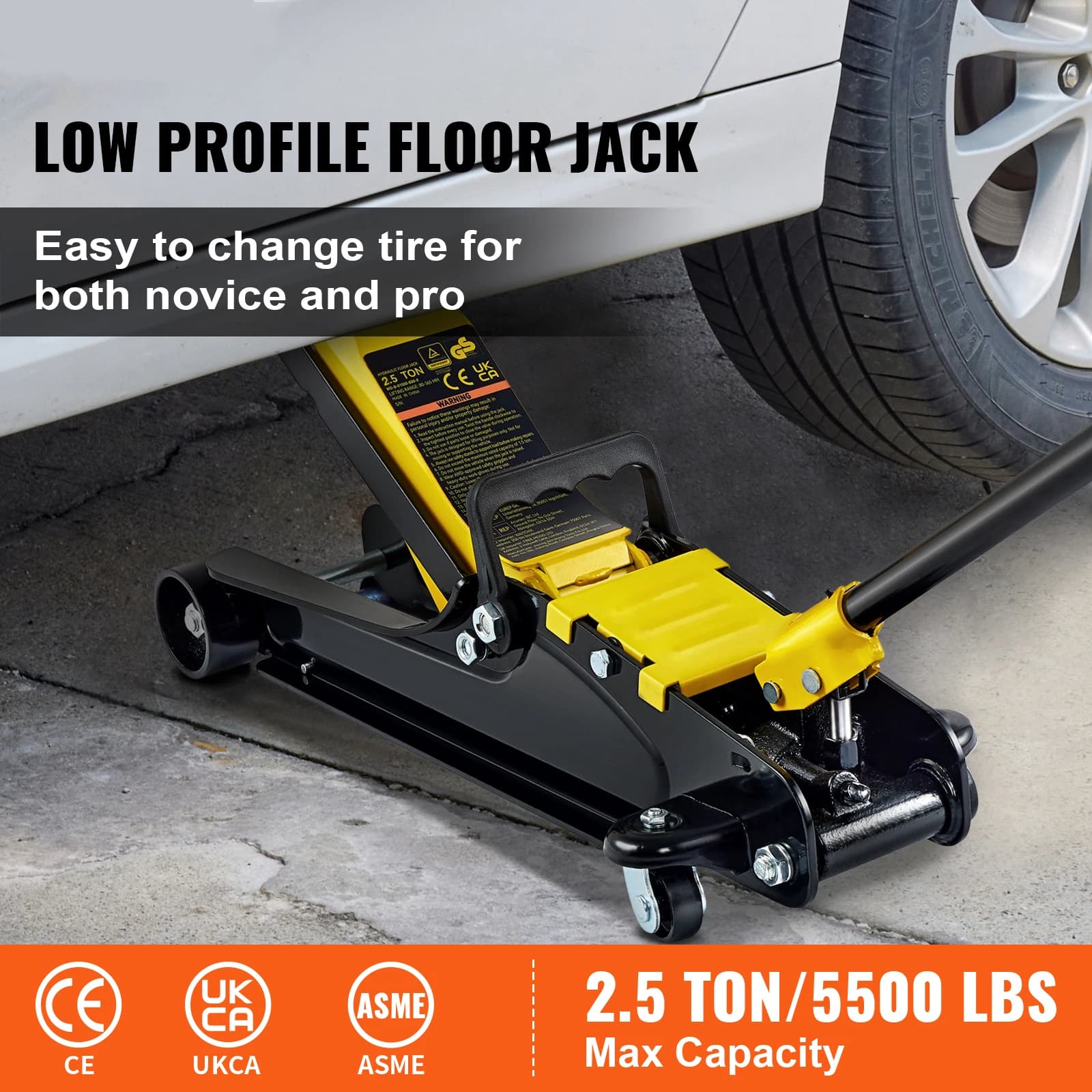 Low-Profile Floor Jack | 2.5-Ton Heavy-Duty Lift | Hydraulic Piston Pump for Racing & Garage - Thumbnail 2