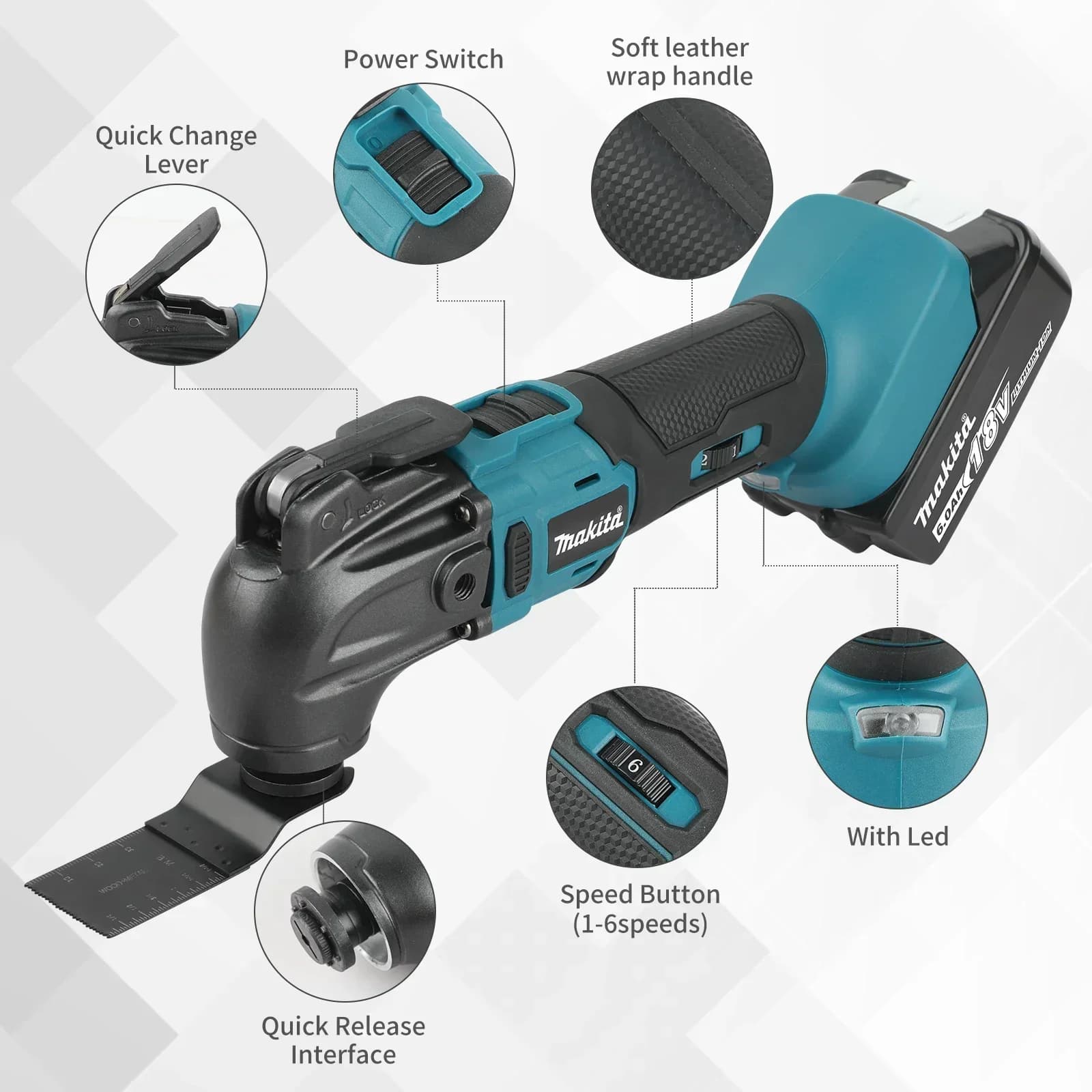 Makita 18V Multi-Use Trimming Cutter | 6-Gear Settings | 340mm Sawing & Cutting Tool - Thumbnail 6