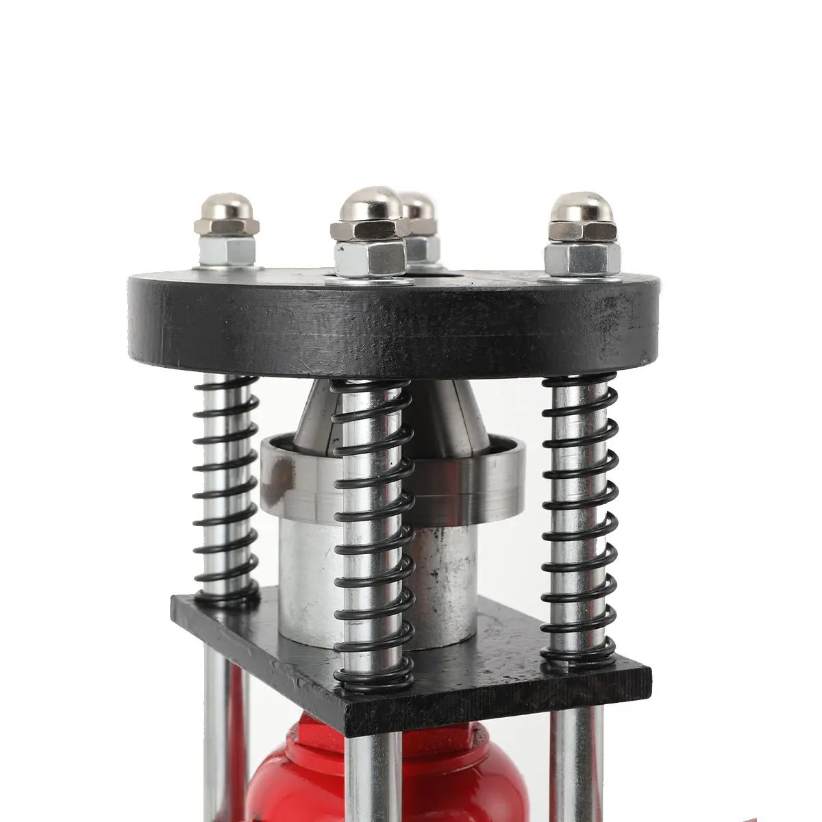 Professional 8-20mm manual hydraulic hose crimper for bench use, featuring a hand-operated bottle jack and durable steel frame.