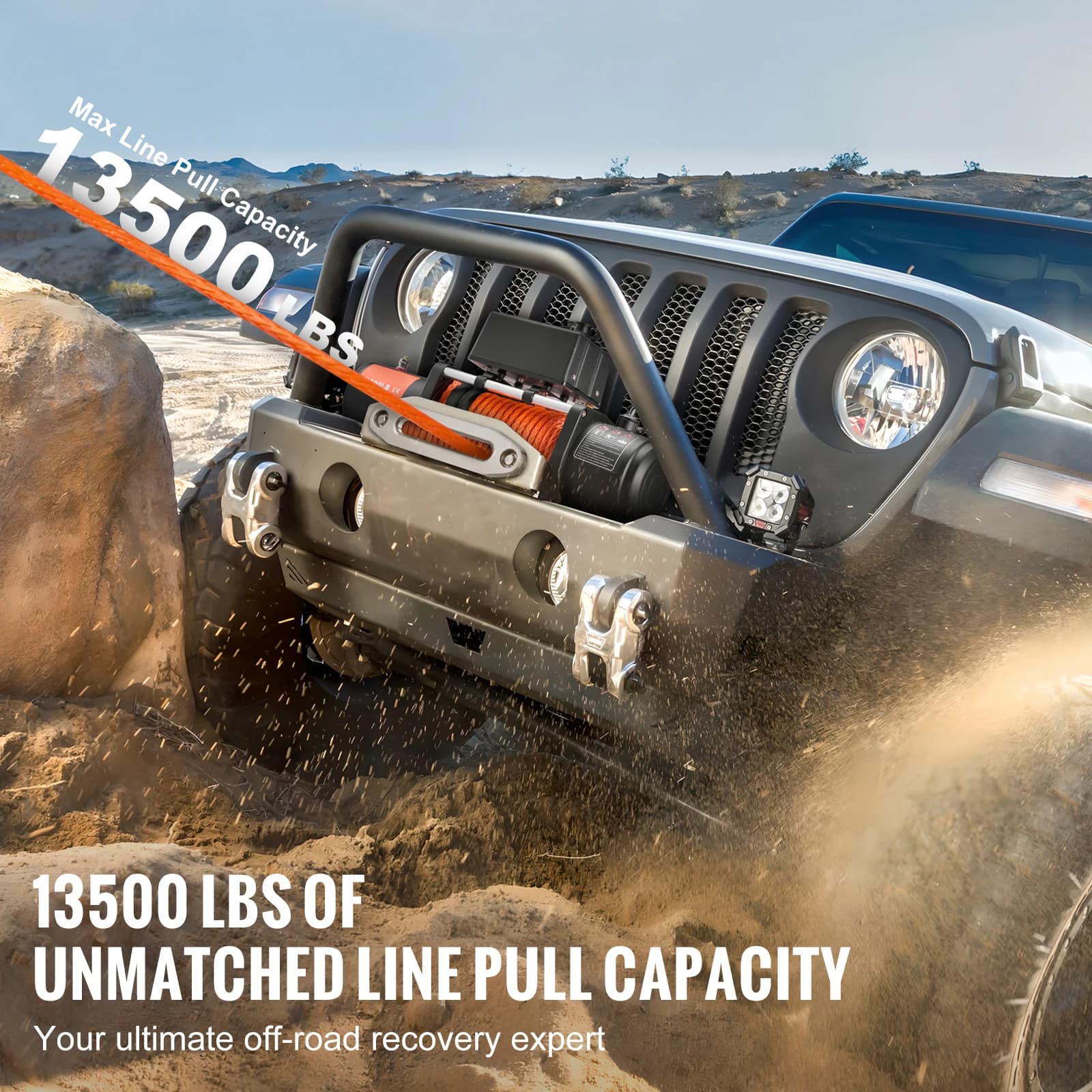 13,500lb Electric Winch | Wireless Remote Control | 80ft Synthetic Rope for Off-Road Recovery - Thumbnail 2