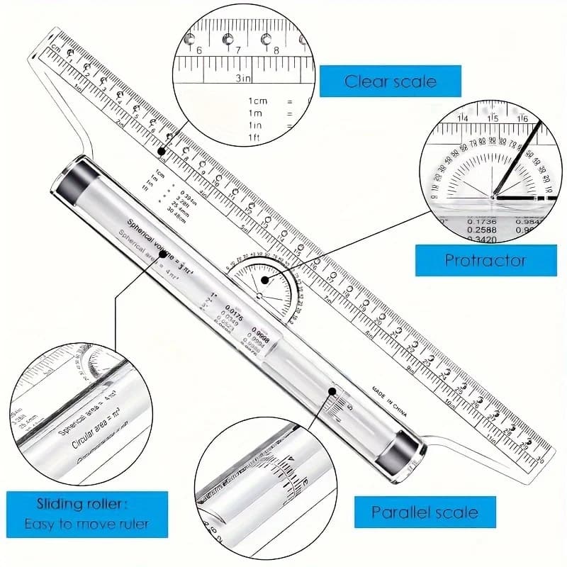 Parallel Rolling Ruler Set | Precision Drafting & Design Tool for Architects & Engineers - Thumbnail 4