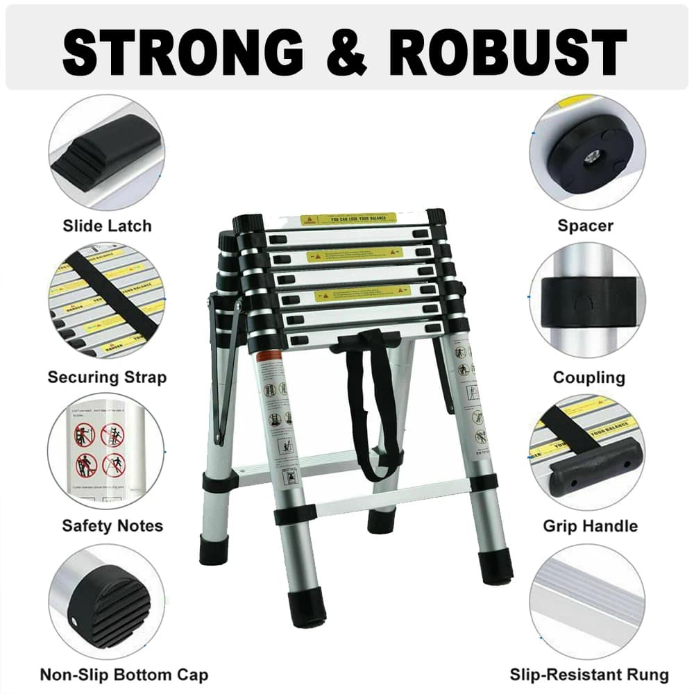 Folding Extension Ladder | 4/5/6 Step Aluminum | 330 LBS EN131 Safety Loft Ladder - Thumbnail 2