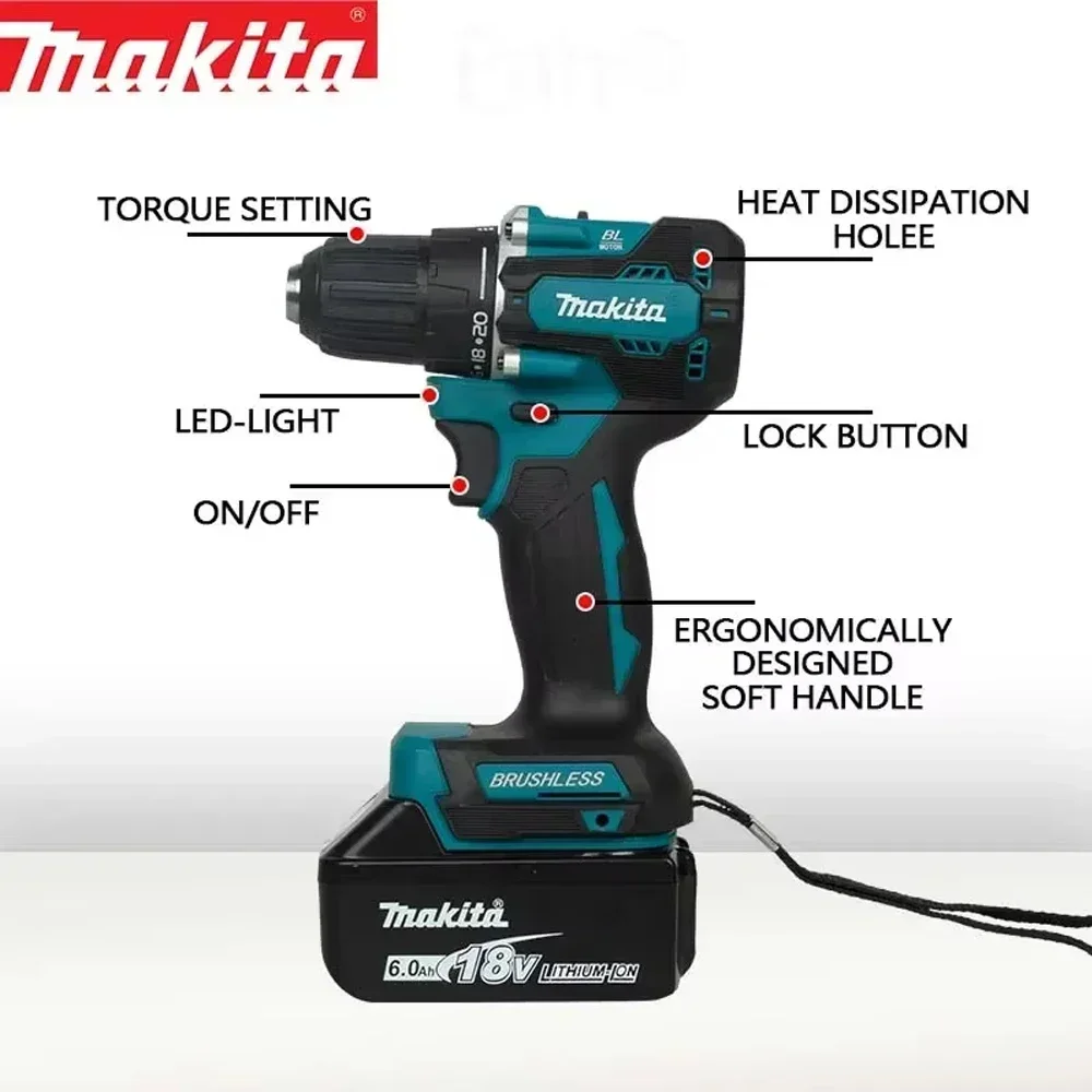 Makita DHP487 Screwdriver Cordless Percussion Drill 18V Electric Variable Speed Brushless Motor Impact Power Tools Power Drill - Thumbnail 3