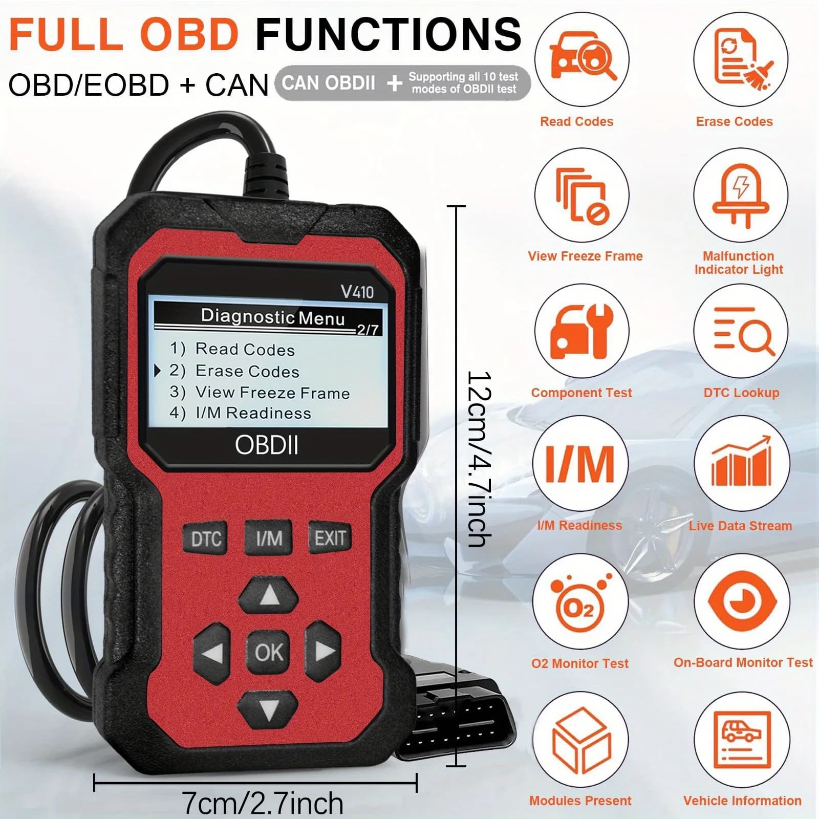 OBD2 Scanner | Read & Clear Engine Fault Codes | Universal Diagnostic Tool for 1996+ Vehicles - Thumbnail 2