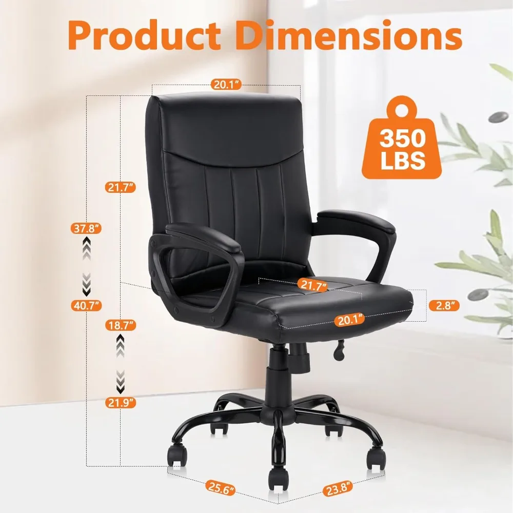 Executive Office Chair | Mid Back Computer Task Chair | Lumbar Support & Padded Armrests - Thumbnail 3