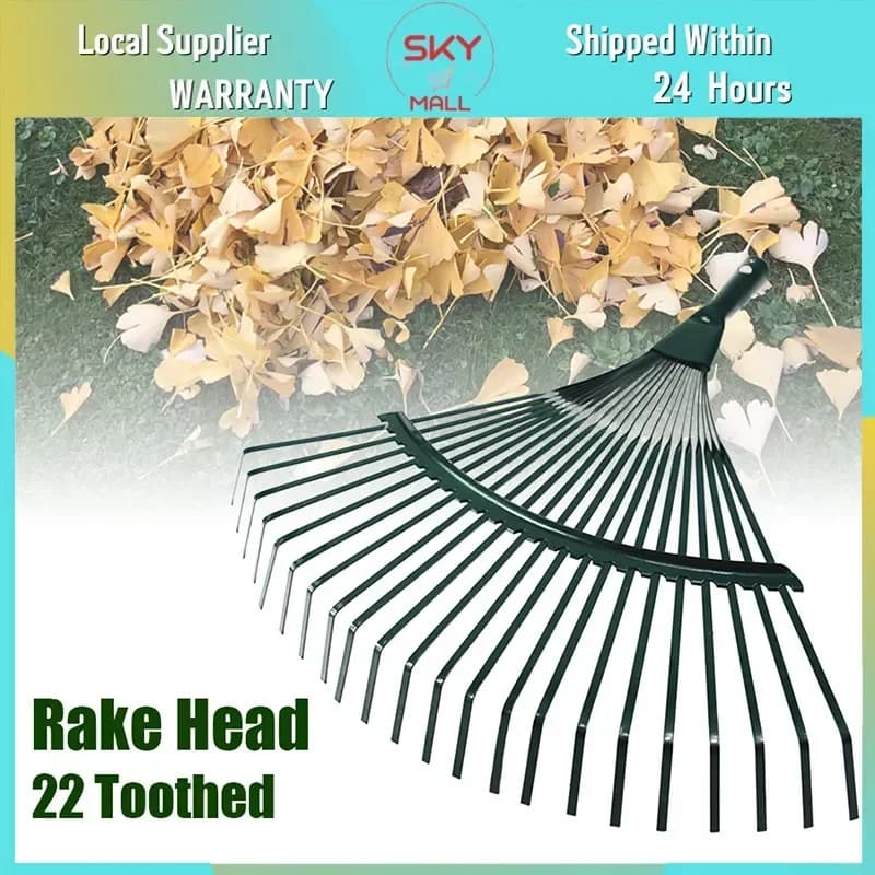 Duty Steel Metal Rake | 22 Teeth High Carbon Steel Head | Garden & Lawn Leaves Tool - Thumbnail 2