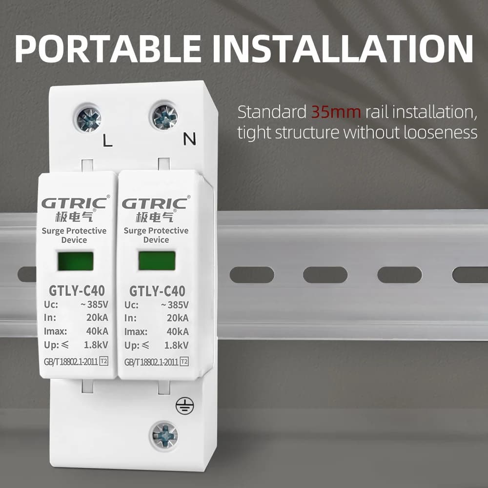 GTRIC 2P AC SPD Surge Protective Device 40KA 60KA 220V 385V House Lightning Surge Protector Solar Low-Voltage Arrester Device - Thumbnail 6