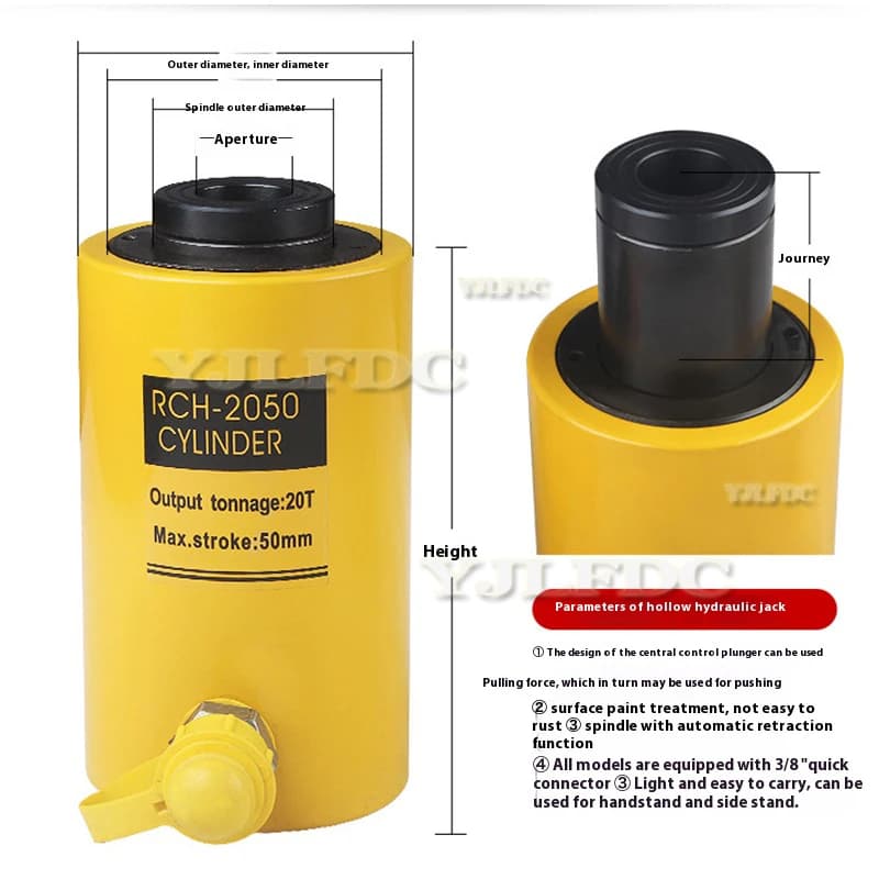 20-Ton Hollow Plunger Hydraulic Cylinder | 50mm Bore | Heavy-Duty Ram for Industrial Applications - Thumbnail 3
