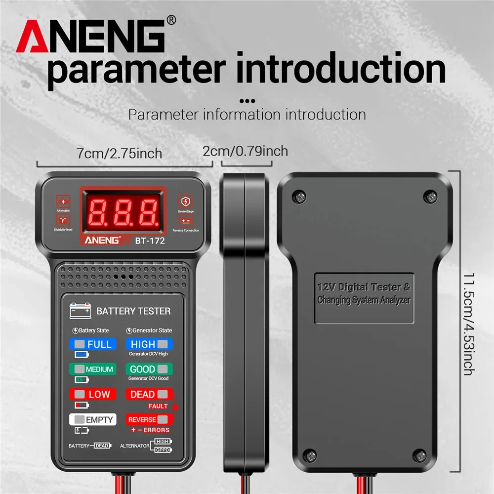12V Battery Tester | Digital Display with Alligator Clips | Car & Electrical Systems - Thumbnail 5