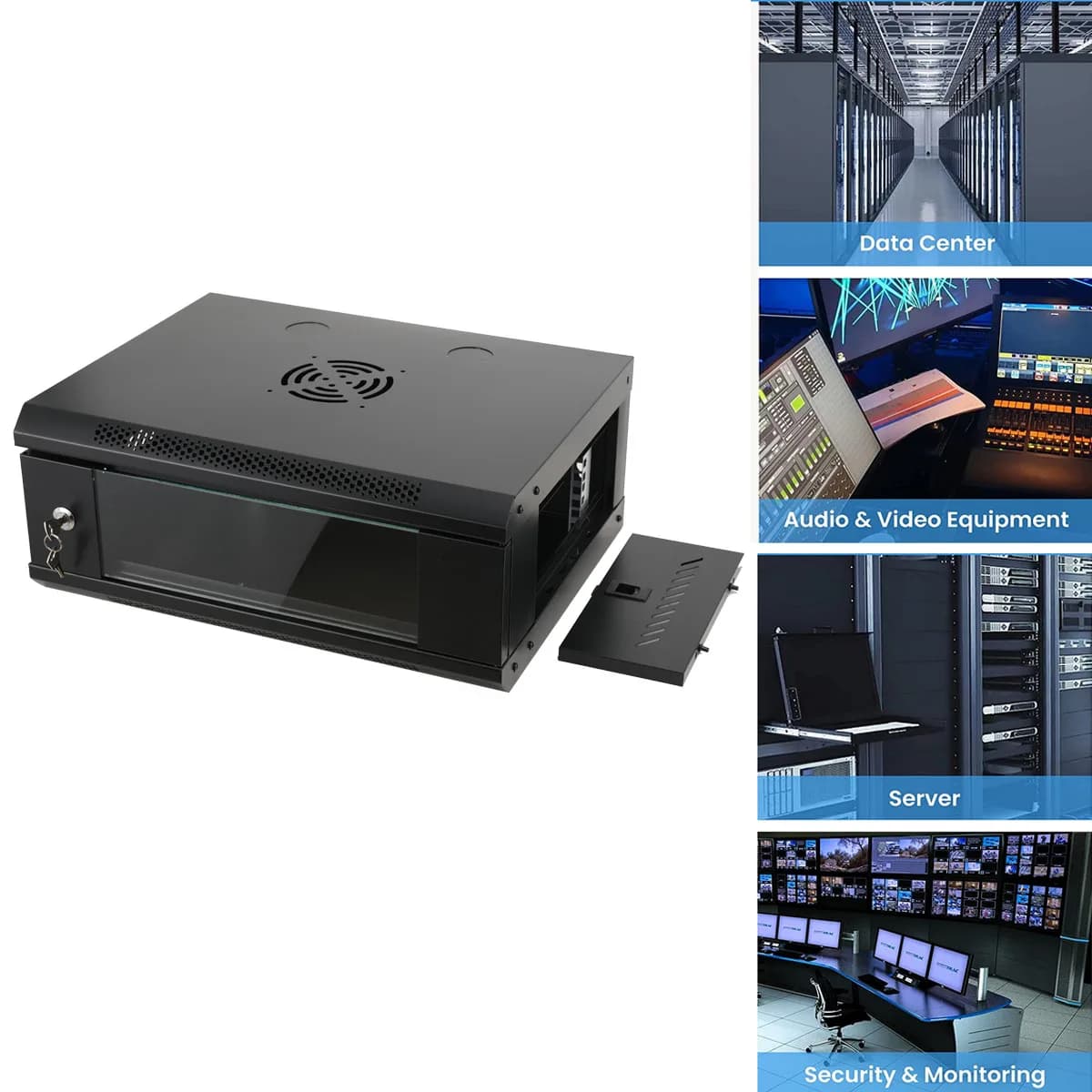 Modern 4U Wall Mount Network Server Cabinet Enclosure Rack Panel Black With Lock Door Mount - Thumbnail 7