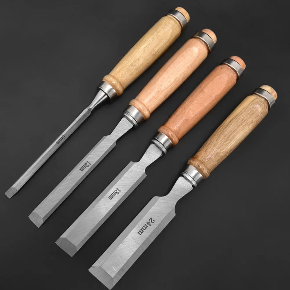 Wood Carving Chisel Set | 4-Piece Chrome-Vanadium Steel Blades | Ergonomic Beech Handles - Thumbnail 3