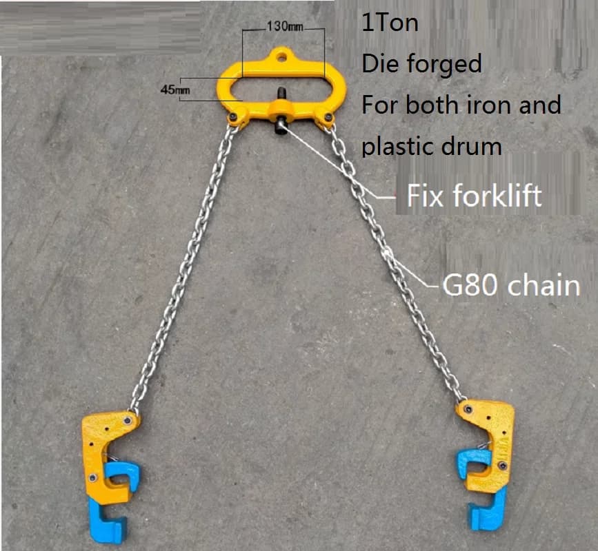 0.5Ton-1Ton die forging Iron oil drum lifter, clamp plastic bucket barrel oil tank can G80 chain sling - Thumbnail 6