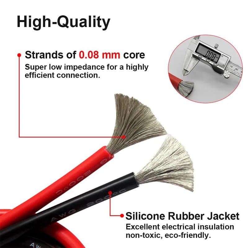 Premium-Grade Silicone Wire | Heat-Resistant 2-16 AWG Stranded Copper | For RC Cars & Drones - Thumbnail 3