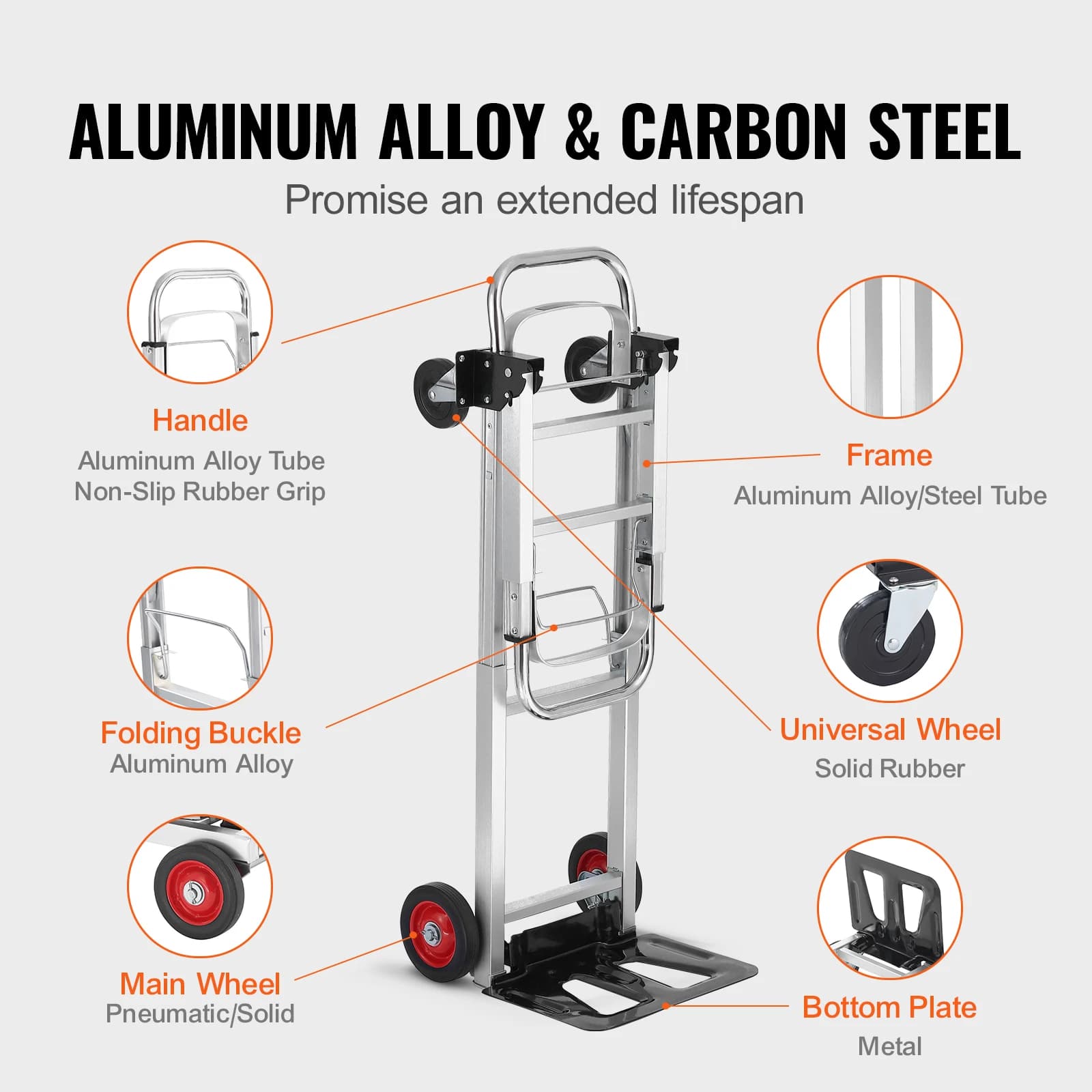 SucceBuy 400lbs Folding Hand Truck Lightweight Dolly with Wheels Foldable Luggage Utility Cart for Transport Moving in Warehouse - Thumbnail 3