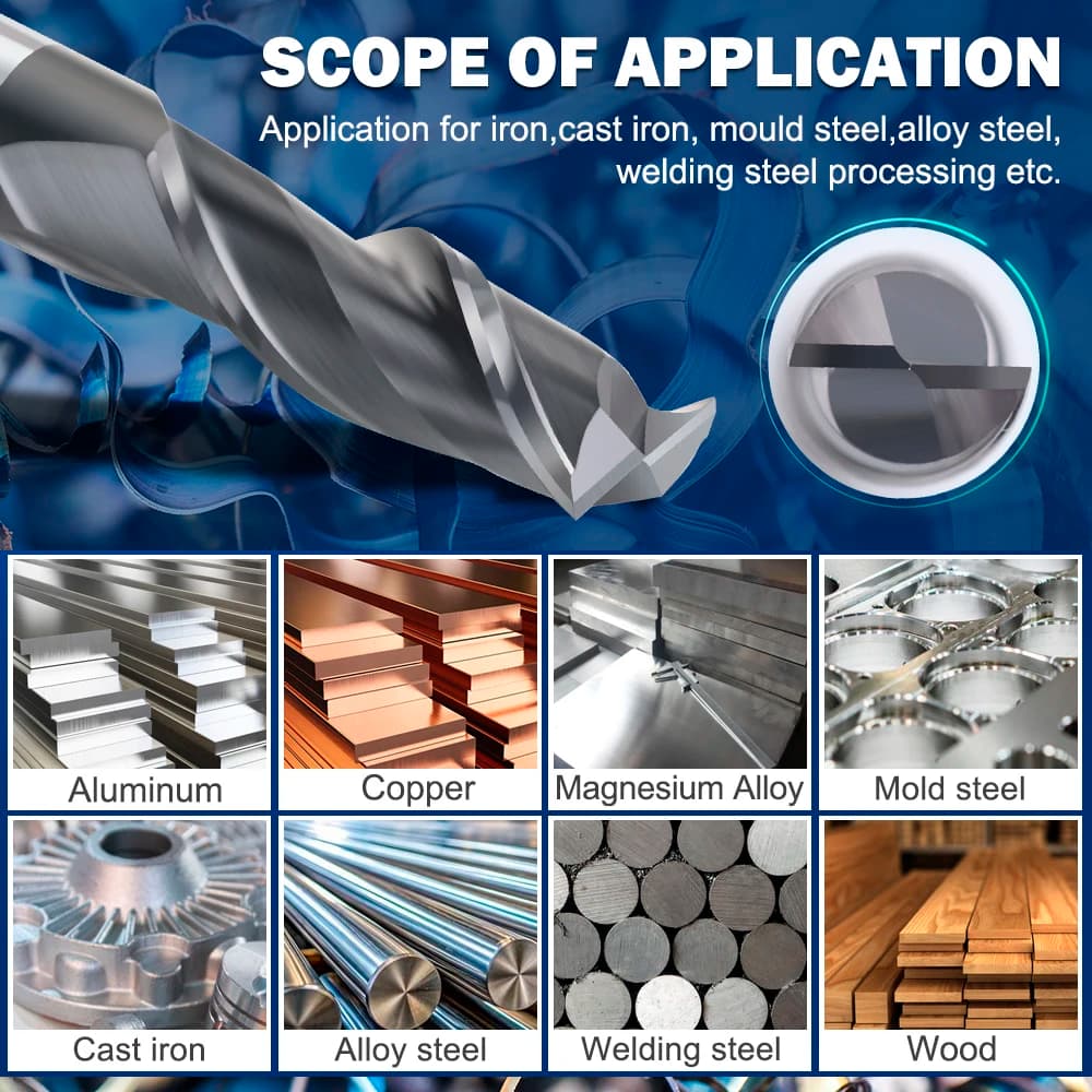 2 Flute Carbide Spiral Router Bit | 4-18mm Shank HRC50 | CNC Milling for Aluminum & Steel - Thumbnail 5