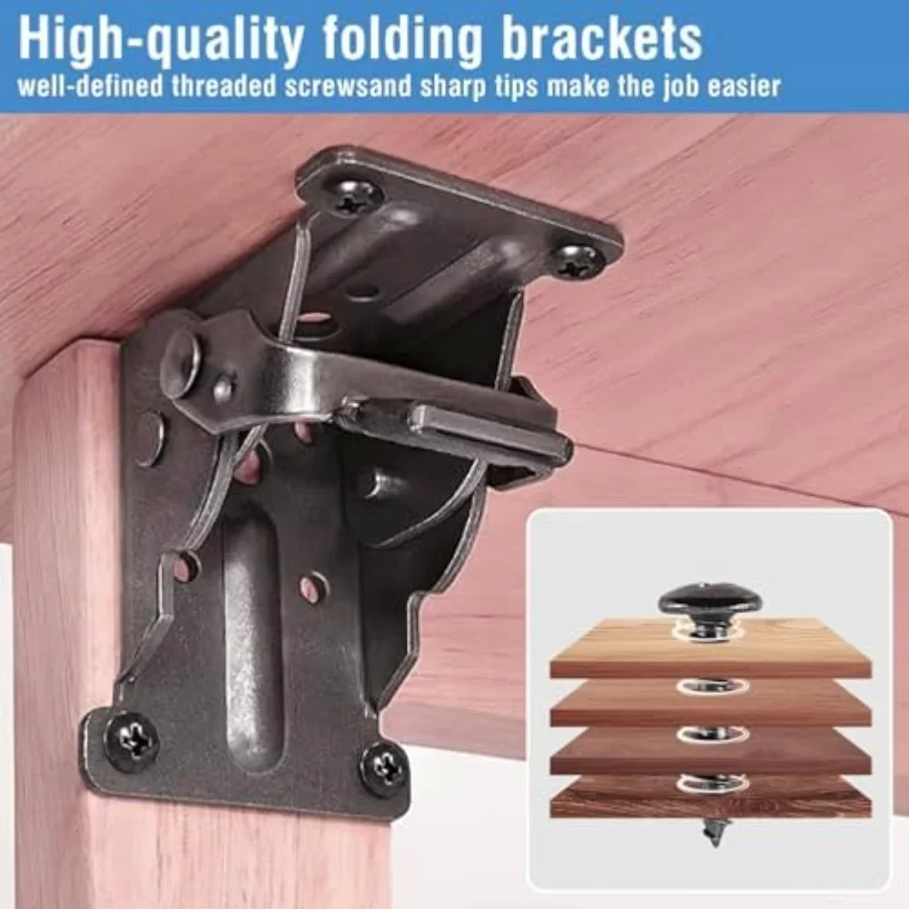 Folding Table Brackets | 4pcs Heavy-Duty Self-Locking Hinges | 90-Degree Angle Support - Thumbnail 2