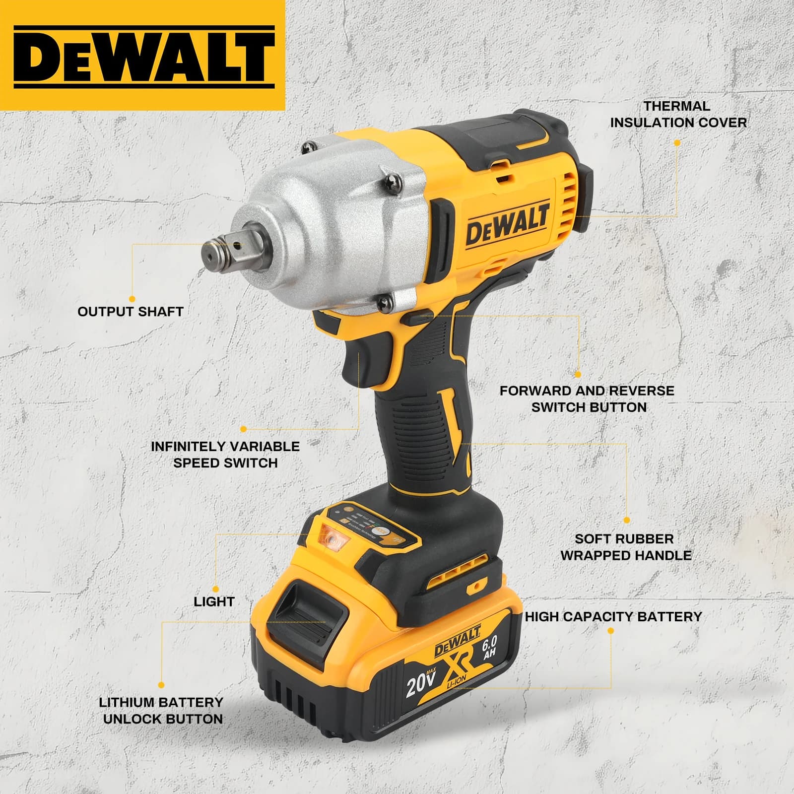 DeWALT 20V MAX XR Brushless Impact Wrench | 1,898 Nm Max Torque | Heavy-Duty Professional Power Tool - Thumbnail 5