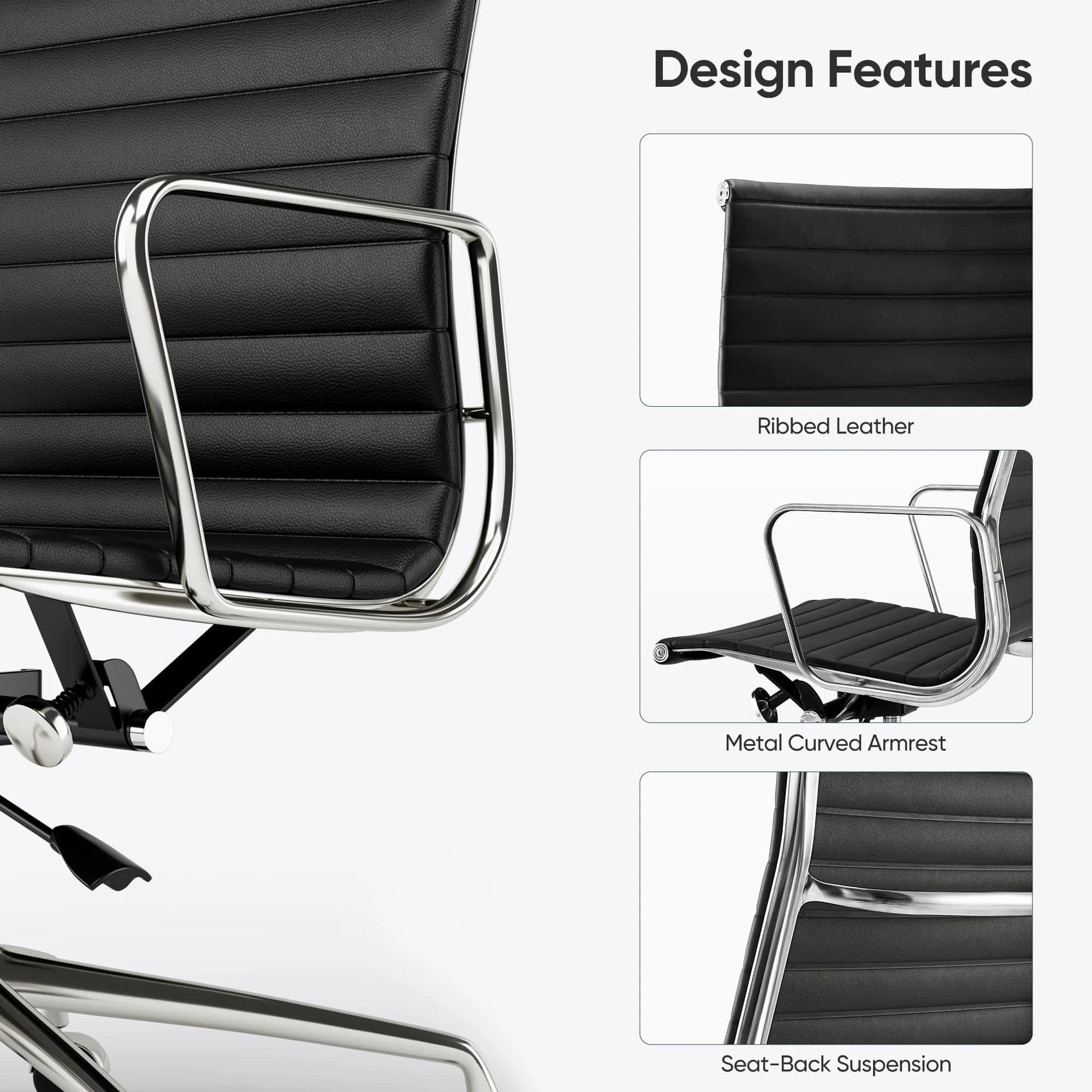 Genuine Leather Office Chair | High-Back Ergonomic Design | Adjustable Swivel Executive Chair - Thumbnail 6