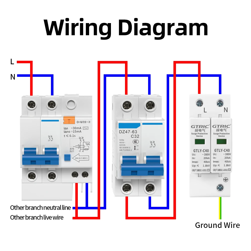 GTRIC 2P AC SPD Surge Protective Device 40KA 60KA 220V 385V House Lightning Surge Protector Solar Low-Voltage Arrester Device - Thumbnail 5