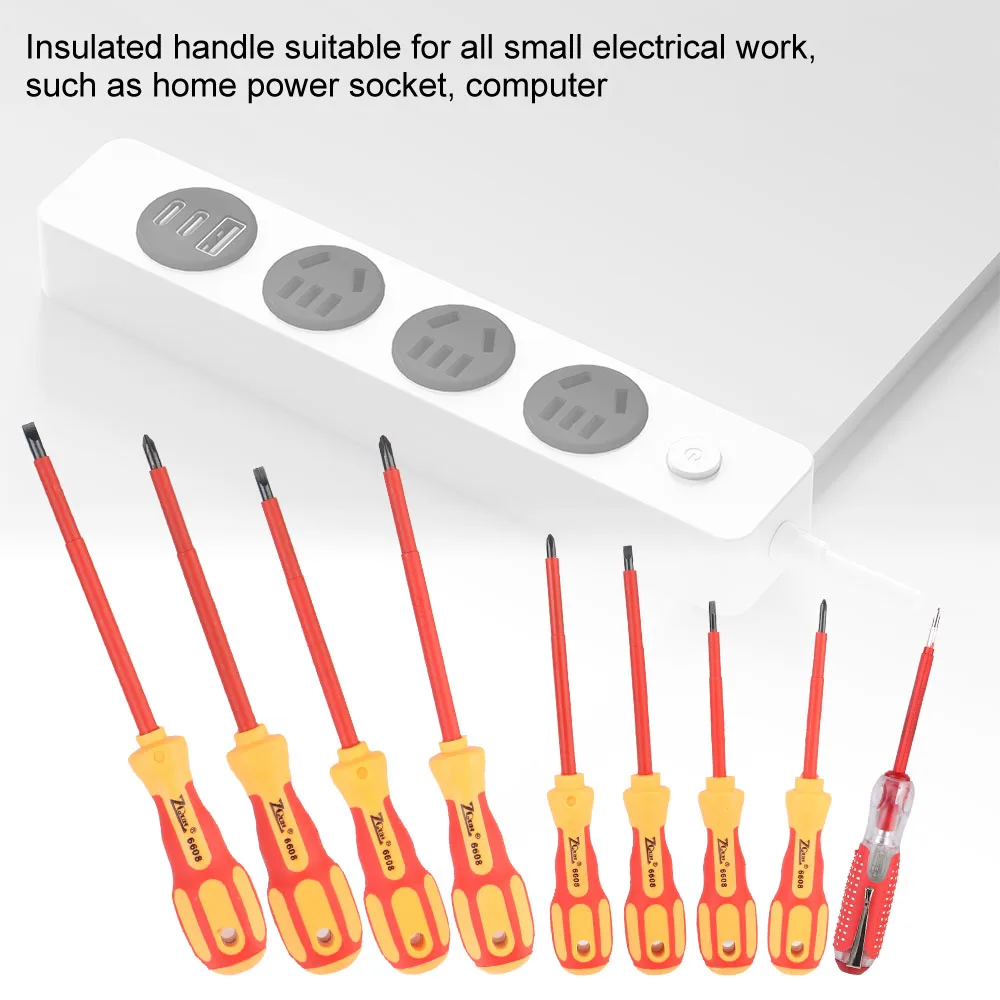 Insulated Screwdriver Set | Magnetic Bit Driver with Phillips & Slotted Bits for Electricians - Thumbnail 3