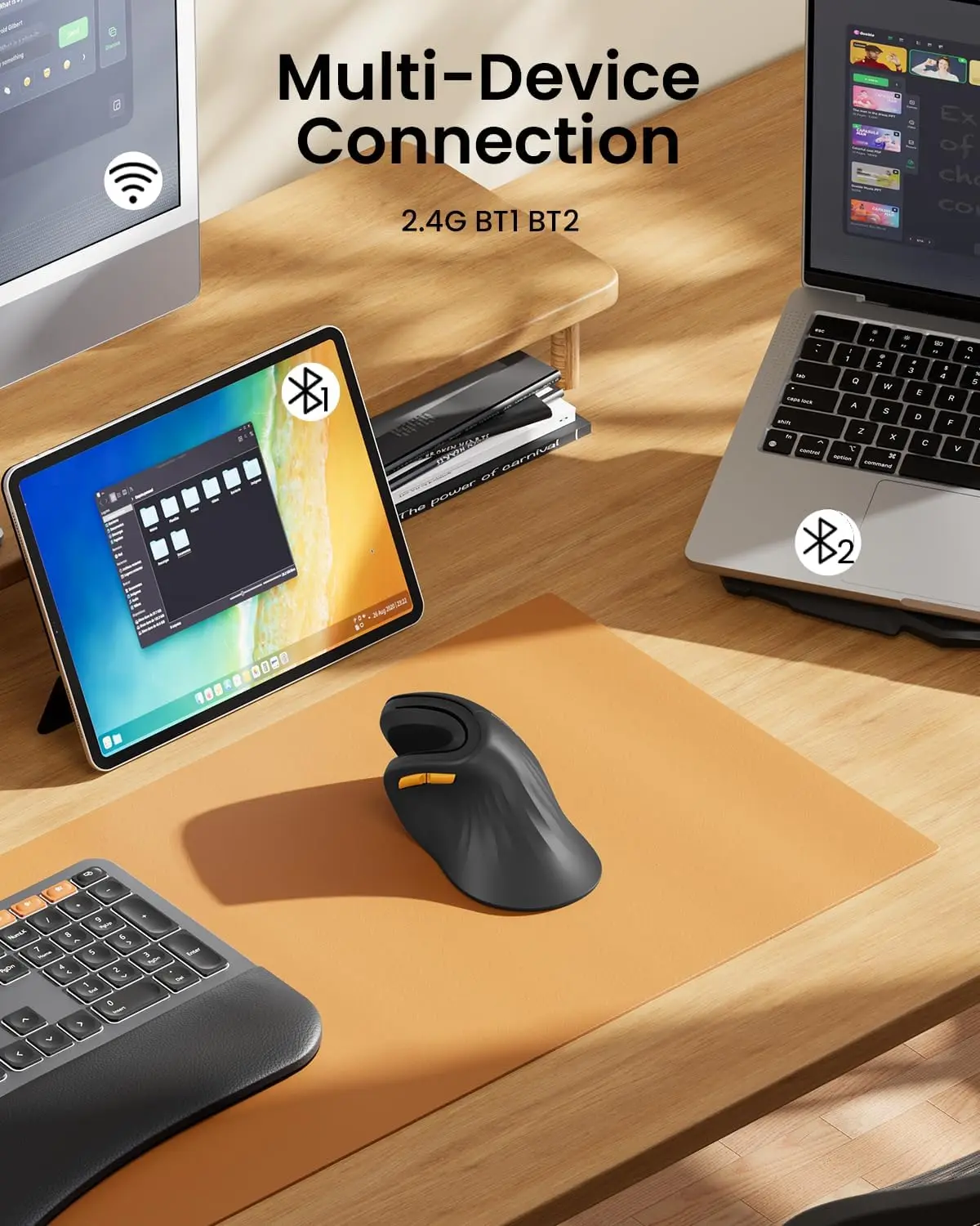 EM11 Ergonomic Vertical Mouse | Wireless Rechargeable Design | Multi-Device Connectivity - Thumbnail 7