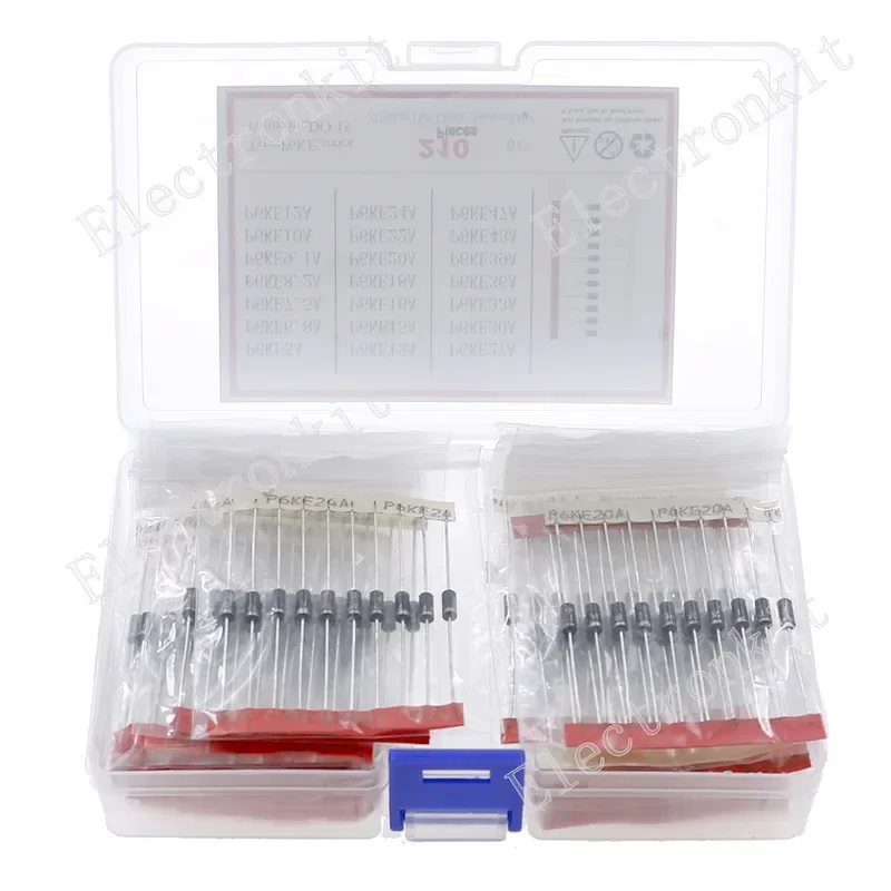TVS Diode Assortment Kit | 21 Values, 210 Pieces | P6KE Series for Circuit Protection - Thumbnail 3