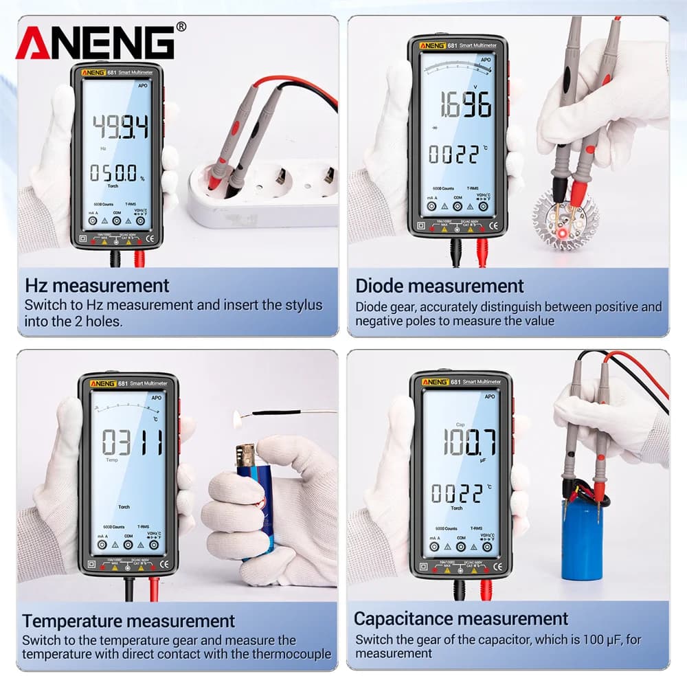 Digital Multimeter | AC/DC Voltage & Current Tester | Rechargeable & Non-Contact Detection - Thumbnail 6