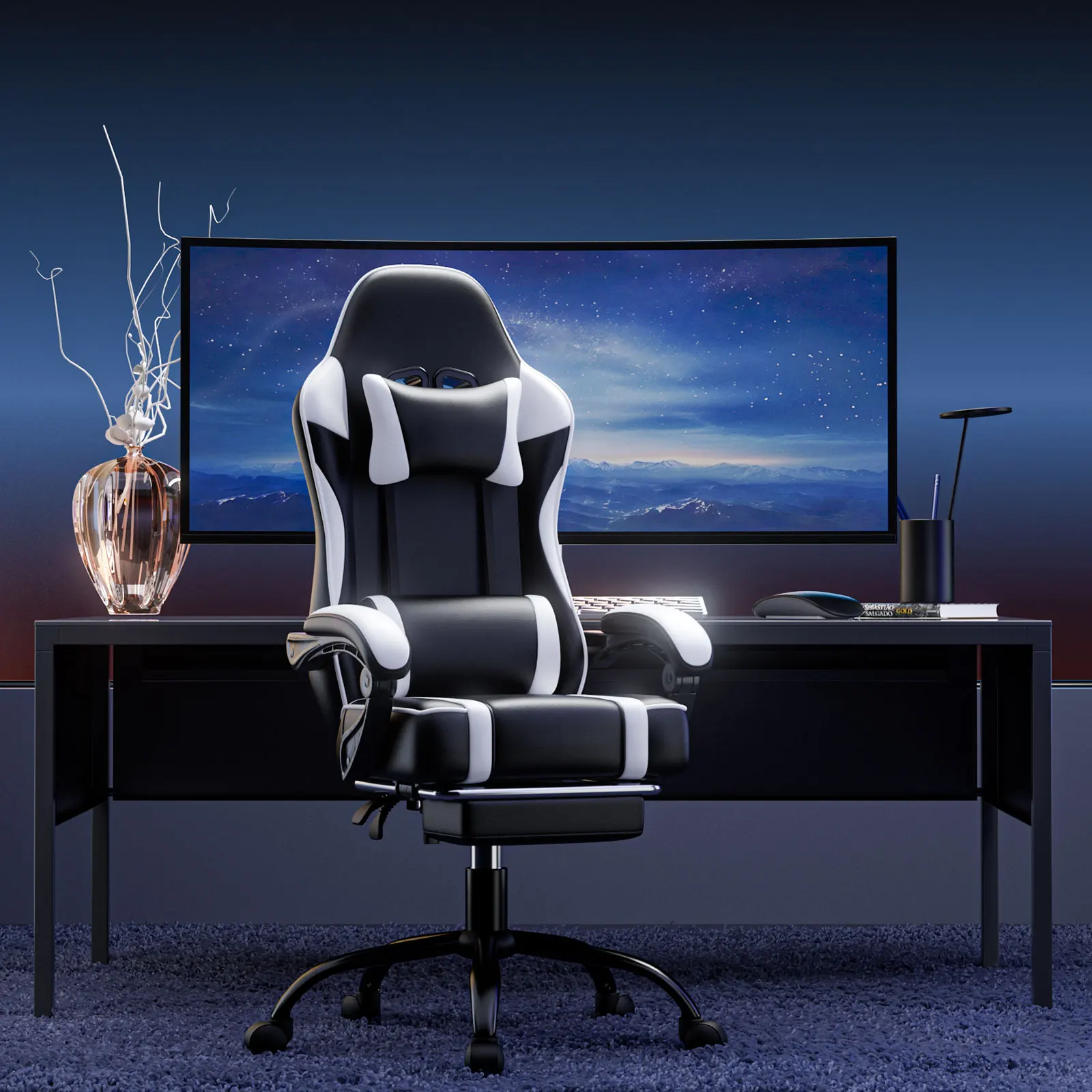 Leather Racing Gaming Chair | Recliner with Massager | Ergonomic Office Chair for Adults - Thumbnail 3