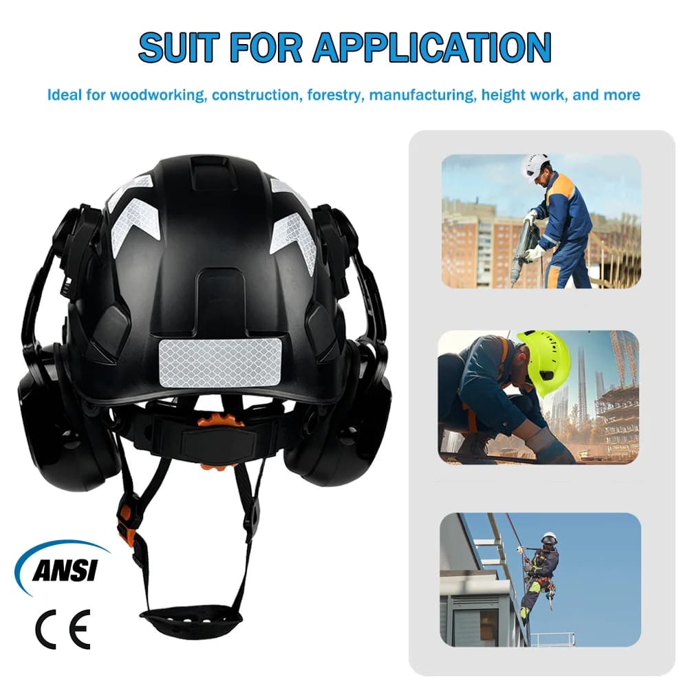 Hard Hat | Built-In Goggles & Earmuffs | Adjustable Vented ABS Safety Helmet - Thumbnail 6