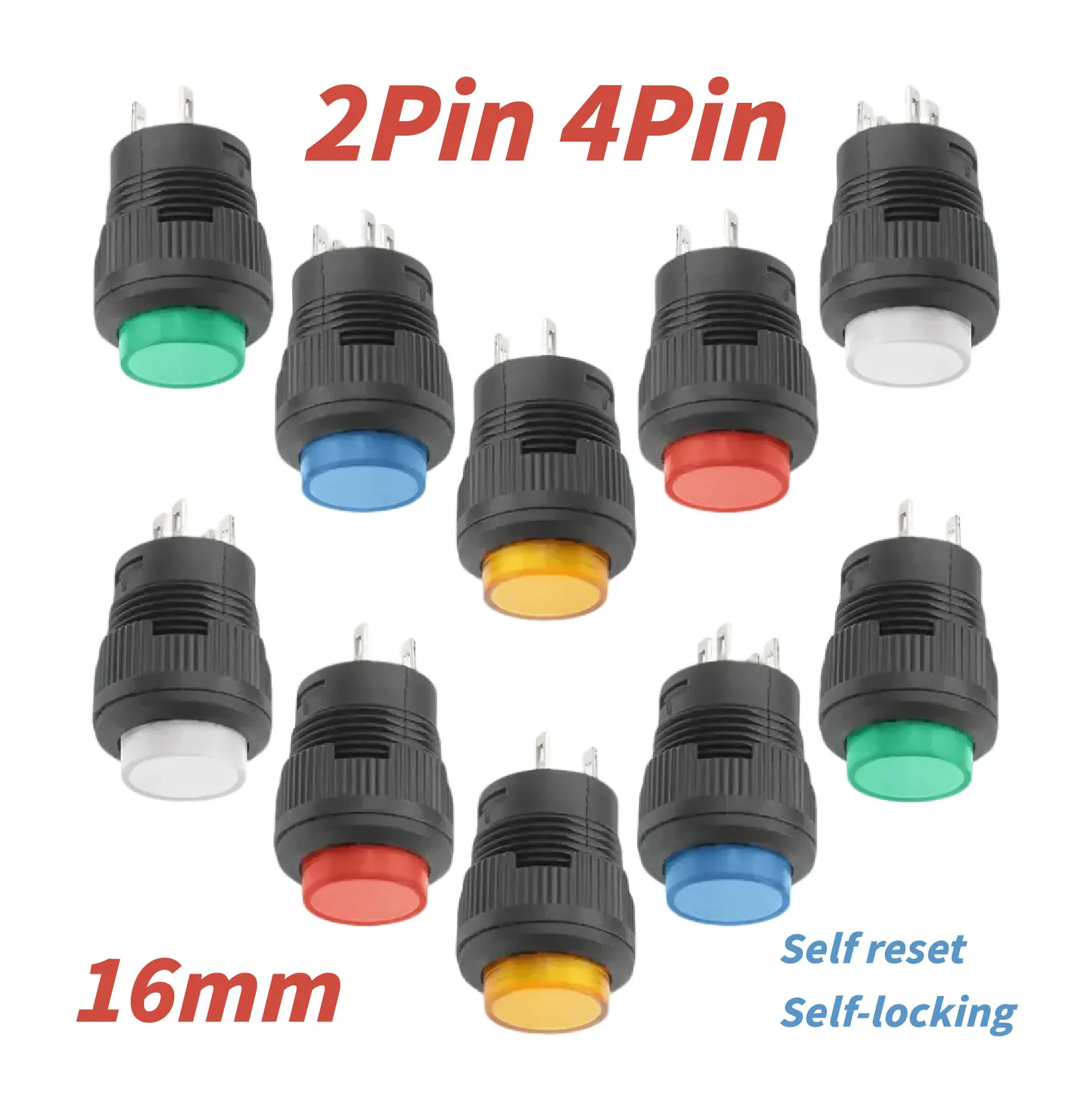 16mm Self-Resetting Push Button Switch | 4-Color LED Illumination | 2-Pin & 4-Pin Models - Thumbnail 2