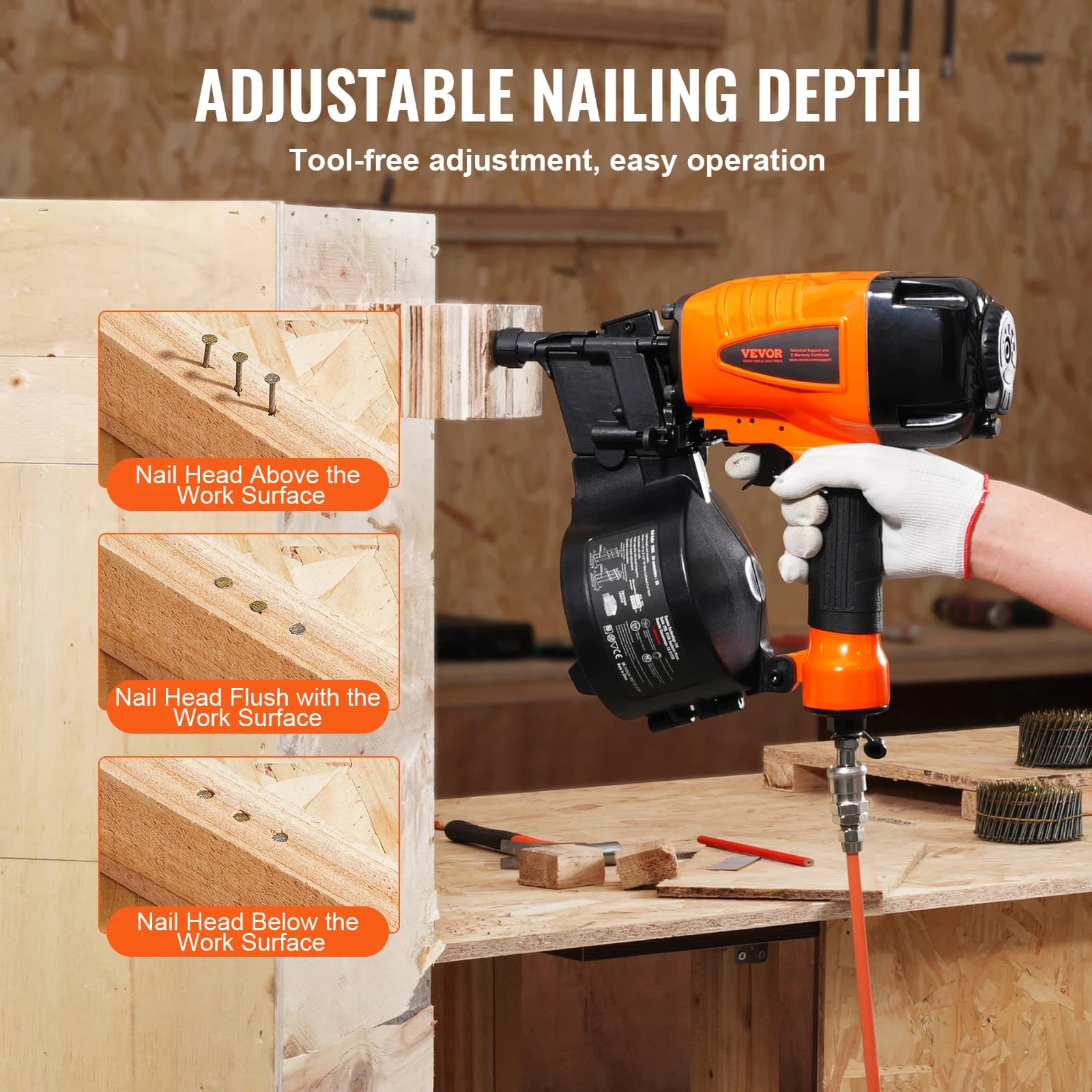 Siding Nailer | Pneumatic Pallet Making Tool | 70-120PSI for CN55-CN90 Nails - Thumbnail 3