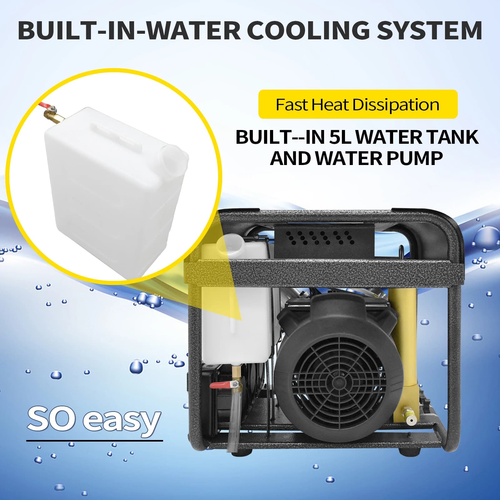 Pressure Air Compressor | 4500PSI 300Bar Auto Stop | Built-in Water Cooling for PCP Rifle - Thumbnail 6