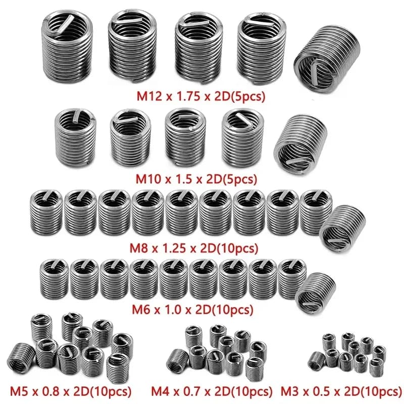 M3-M12 Thread Repair Kit | 60pc 304 Stainless Steel Helical Inserts - Thumbnail 2