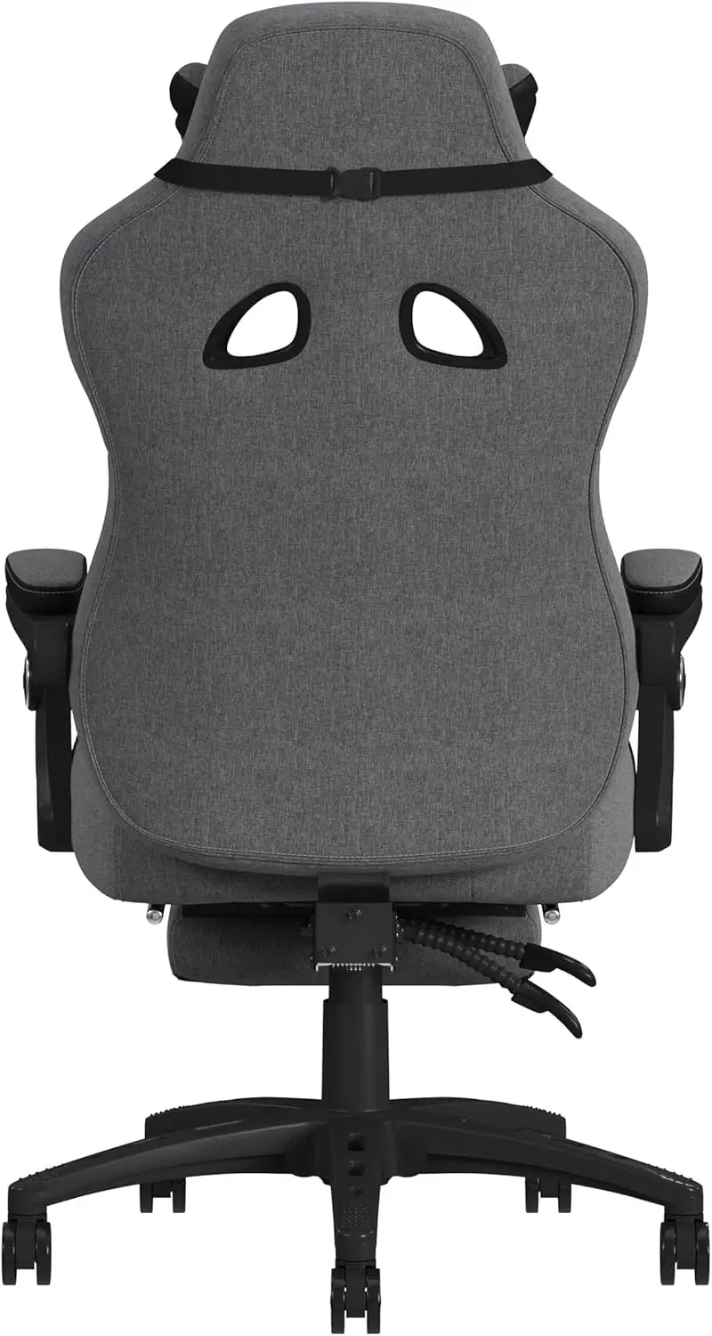 Professional gaming chair with integrated retractable footrest, fully reclining back, and adjustable features for office or computer desk use.