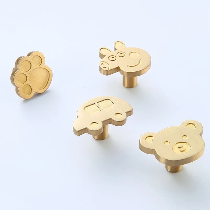 Bear Head Cabinet Knob | Cute Brass Handle for Children's Room | Single Hole Cat Claw Design - Thumbnail 4