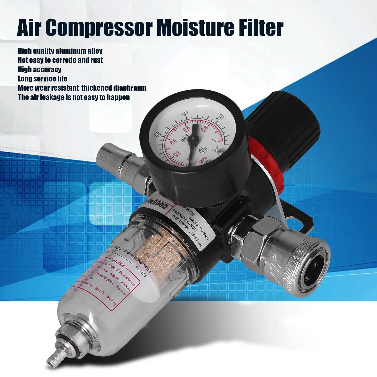 Air Compressor Filter Regulator | 1/4 NPT | AFR2000 with Pressure Gauge & Moisture Separator - Thumbnail 5