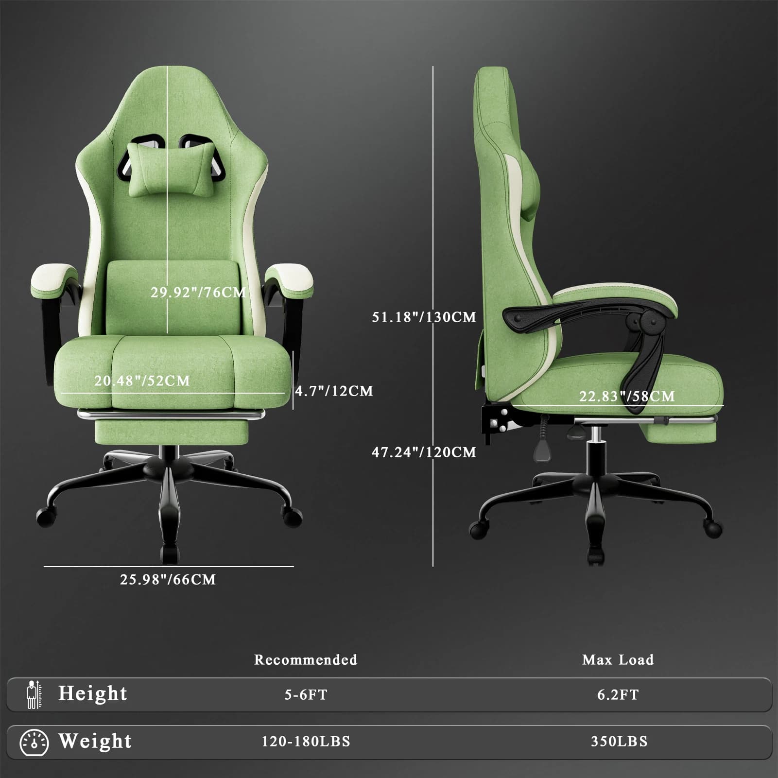 Gaming Chair | Pocketed Spring Cushion & Adjustable Lumbar Support | Breathable Fabric Office Chair - Thumbnail 2