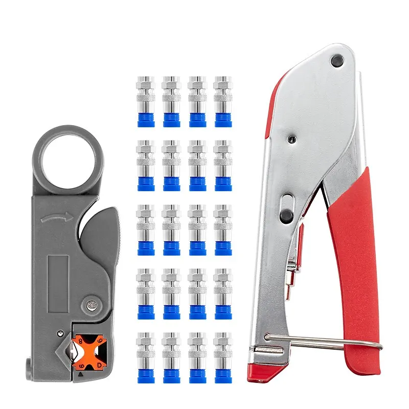 Coaxial Cable Crimp Pliers Extruded Mesh Pliers F Head Pliers Rotary Stripper Crimping Pliers Video Cable Electrician Tool Set - Thumbnail 2
