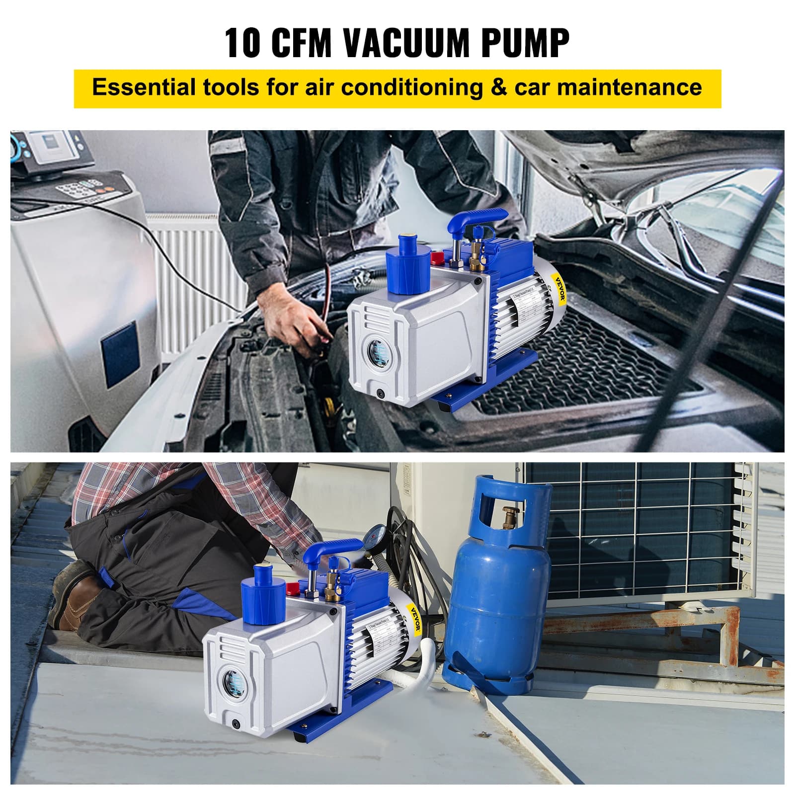 10CFM 2-Stage Vacuum Pump | 1HP HVAC Rotary Pump | Professional Auto AC Refrigerant Evacuation System - Thumbnail 2